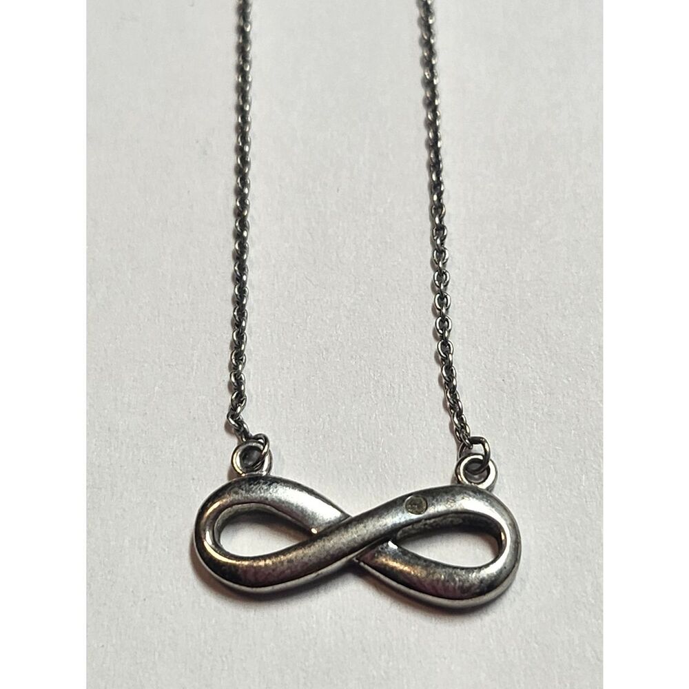 Sterling Silver Infinity Necklace With Diamond Accent Stone 925